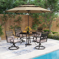 MFSTUDIO Patio Dining Sets for 4, Round Outdoor Dining Set with Umbrella, Patio Furniture Set with Umbrella for Deck, Poolside, Backyard, Garden (Umbrella Base Not Included)