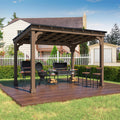 Yardenaler 10 x 12 FT Outdoor Wooden Grill Gazebo with 5.5' Width Wood Posts, Rainwater Drainage, BBQ Gazebo with Sloping Metal Roof for Barbecue, Backyard, Garden, Light Mocha Brown