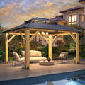 11x13FT Wood Gazebo, Outdoor Wooden Gazebo with Glavanized Steel Double Roof, Hardtop Gazebos for Garden, Patio, Deck, Backyard