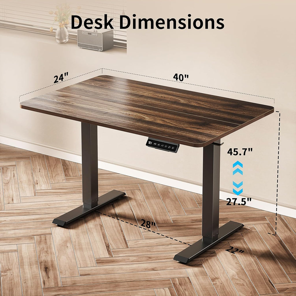 BIZUM 40x24 Inch Electric Standing Desk with Memory Presets, Quiet Motor Height Adjustable Stand Up Desk for Home Office & Gaming, Ergonomic Sit Stand Workstation，Walnut