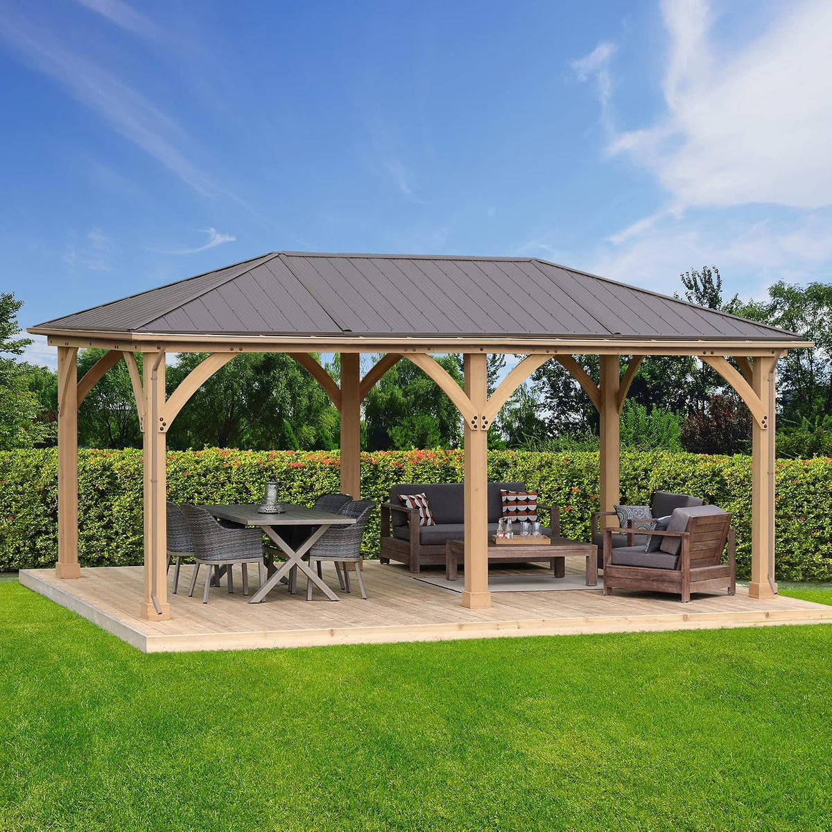Yardistry 12 x 20 Meridian Gazebo Rain Gutters, Complete Gutter System with 4 Down Spouts for Meridian Gazebo