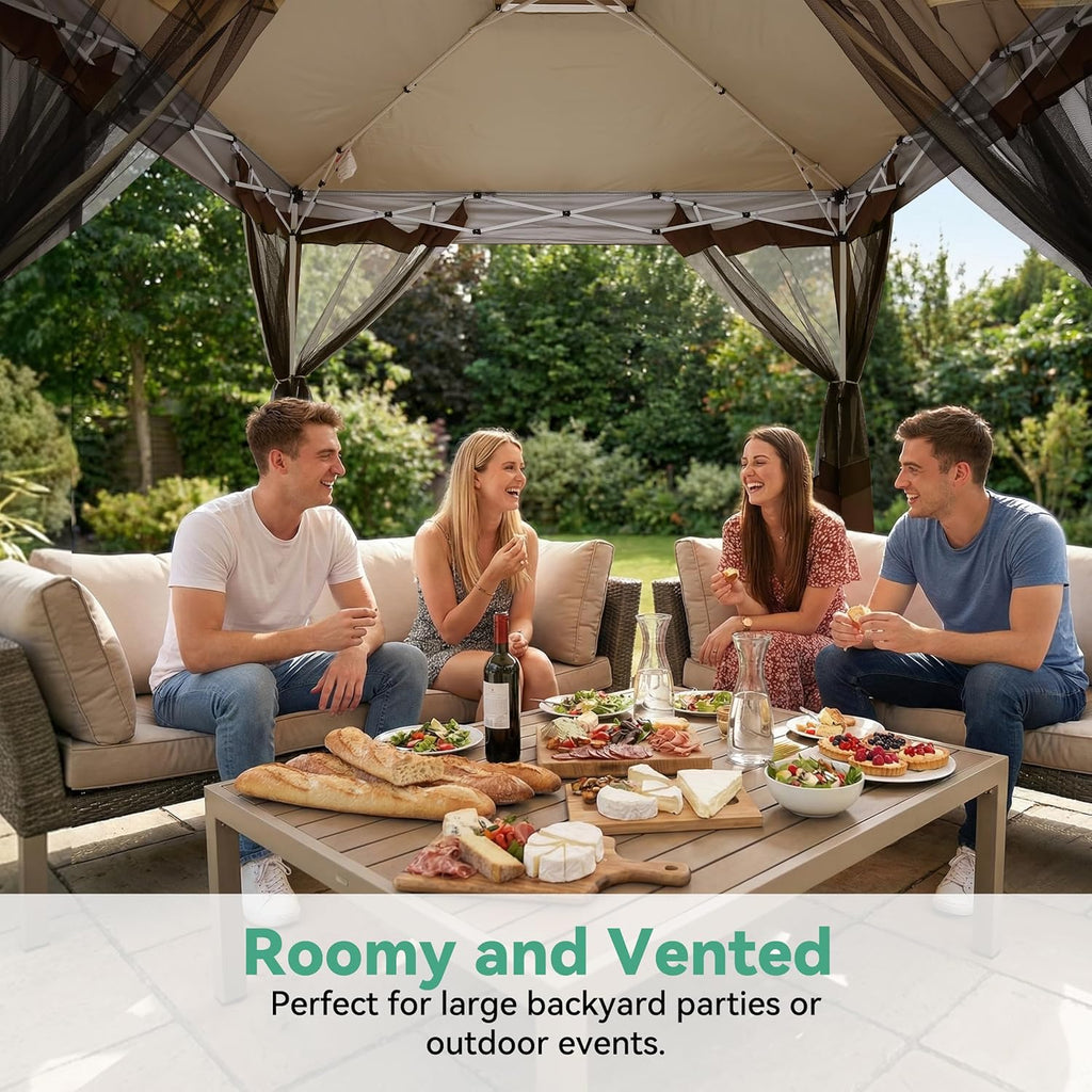 COBIZI 10x15 FT Pop up Gazebo on Clearance - Outdoor pop up Heavy Duty Canopy Tent,carpas para Patio,Screen Tents with Portable Carry Bag, Patio Gazebos for Camping, Garden, Deck, Backyard, Brown
