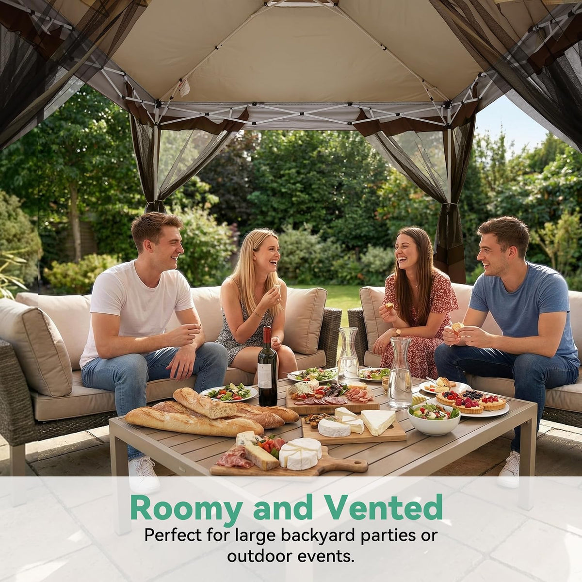 COBIZI 12x12 FT Pop up Gazebo on Clearance Canopy Tent, Carpas para Patio, Easy up Outdoor Canopy Tents with Portable Storage Bag for Backyard, Outdoor Waterproof Gazebos for Garden,Camping, Brown