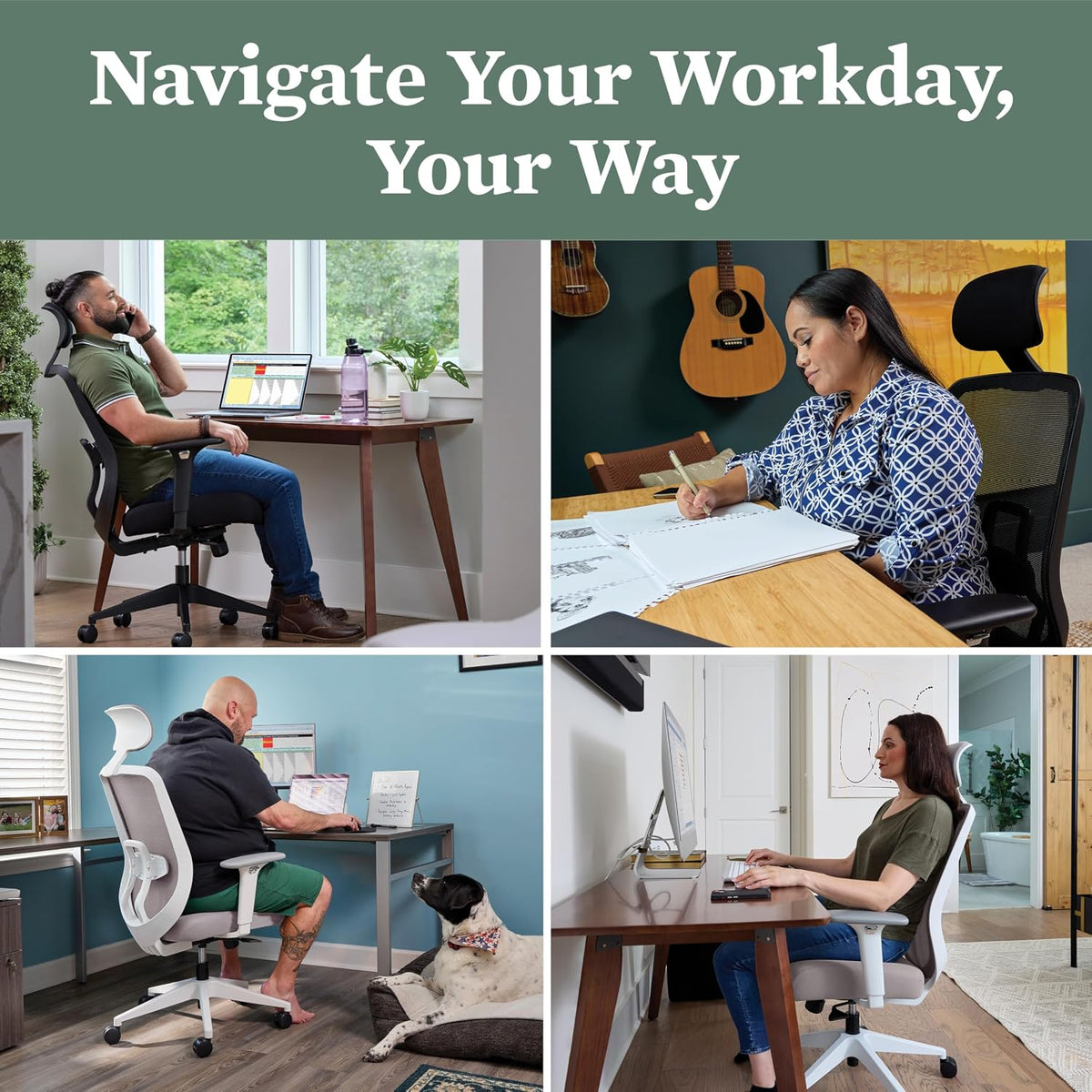 HON Altern Ergonomic Office Chair with Headrest, Arms, Wheels, Foam Cushion Seat, Mid Back Home Office Desk Chair Comfy, Gaming Chair, Height Adjustable Arms, Synchro-Tilt, Black Frame, Peacock