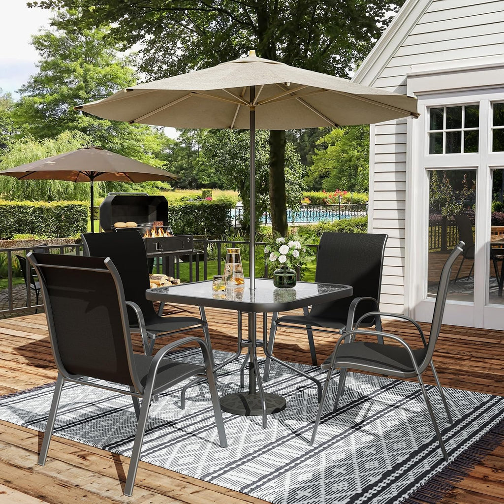 Amopatio Patio Chairs Set of 4, Outdoor Stackable Dining Chairs for All Weather, Breathable Garden Outdoor Furniture for Backyard Deck(Black)