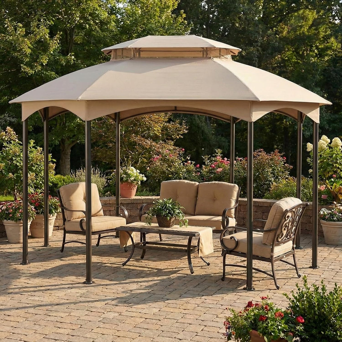 Garden Winds Durable 350 Replacement Canopy Top Compatible with Manhattan 10' x 12' Gazebo Model L-GZ1138PST - Beige
