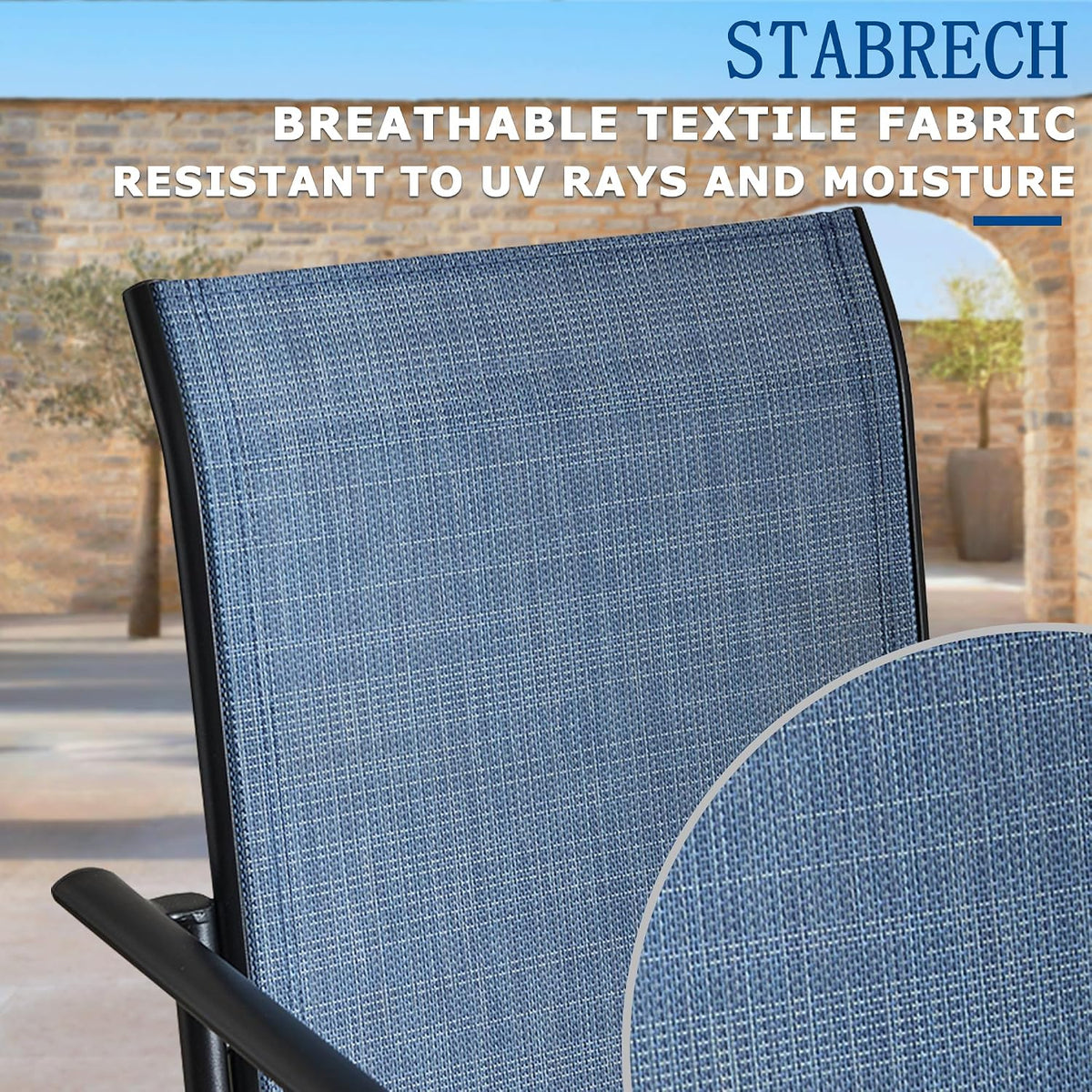 3 Piece Outdoor Dining Set, Patio Table and Chairs Set of 2, 27.6' Black Round Patio Table with 2 Blue Stackable Patio Chairs for Lawn, Garden, Porch