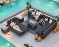 NICESOUL 11 Piece Patio Furniture Set with Fire Pit Natural Gas/Propane, 29.3'' High Back Outdoor Sectional with Lounger & Fire Pit, Large Deep Rattan Sofa Set for Garden Backyard, Gray