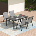 PIZZELLO 5-Piece Outdoor Patio Dining Set, 4Pcs Stackable Patio Chairs and Rectangular Dining Table, All Weather Outdoor Table and Chairs Set for Backyard, Garden, Deck and Poolside
