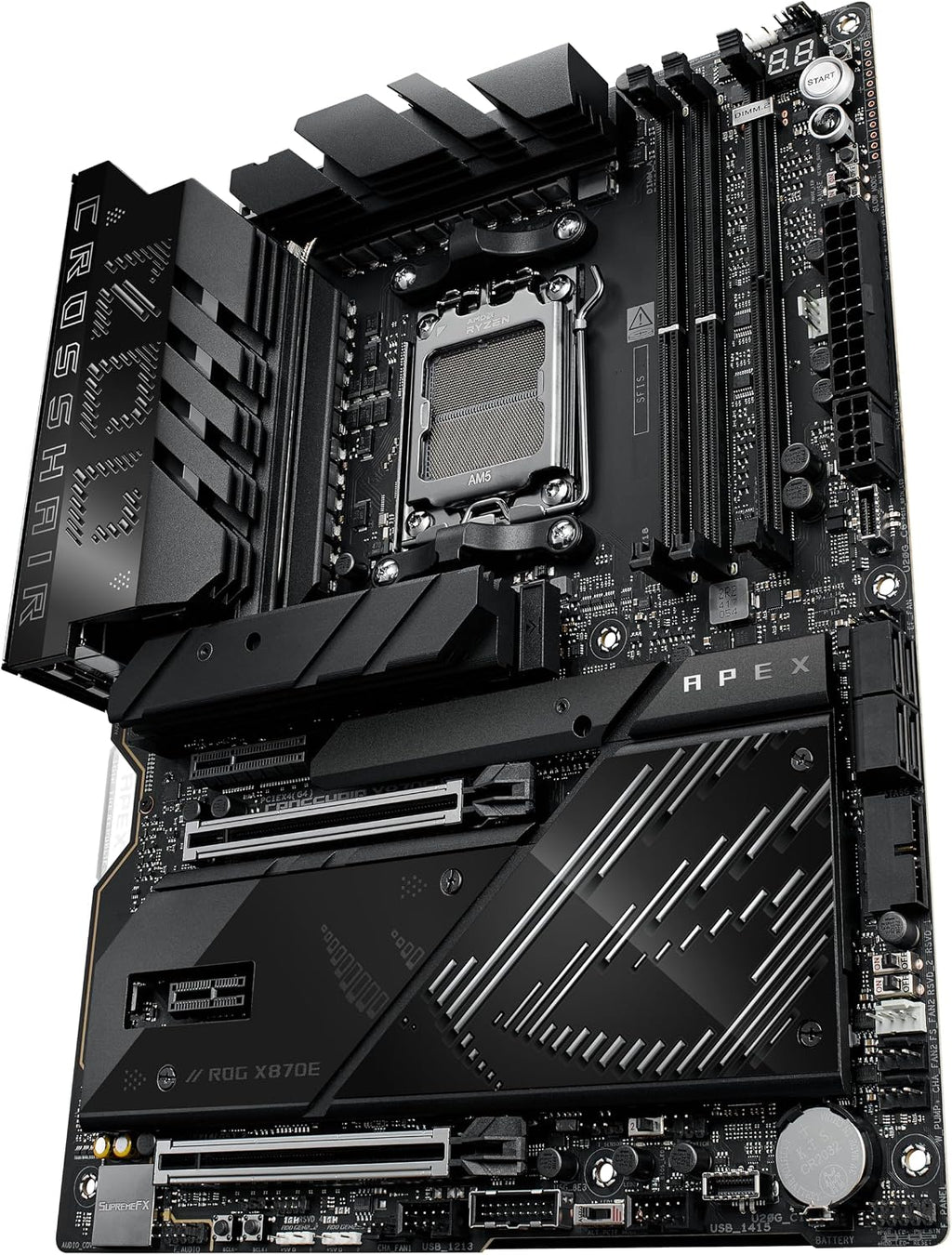 ASUS ROG Crosshair X870E APEX AMD X870E AM5 ATX Motherboard, Advanced AI PC-Ready, 18+2+2 Stages, DDR5, ROG Memory Fan, ROG DIMM.2 Card, Wi-Fi 7, 5G LAN, 3X M.2, PCIe® 5.0, USB4®, USB Type-C®, AI OC