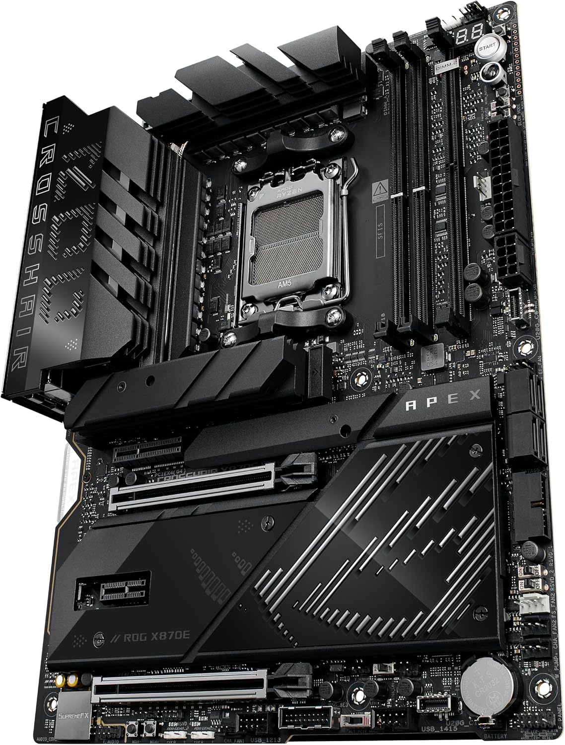 ASUS ROG Crosshair X870E APEX AMD X870E AM5 ATX Motherboard, Advanced AI PC-Ready, 18+2+2 Stages, DDR5, ROG Memory Fan, ROG DIMM.2 Card, Wi-Fi 7, 5G LAN, 3X M.2, PCIe® 5.0, USB4®, USB Type-C®, AI OC