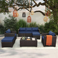 Rattan Star 6 Pieces Patio Outdoor Furniture Conversation Sets Patio Wicker Sofa Set with Outdoor Couch Patio Chairs and Storage Table Non-Slip Cushions Waterproof Covers, Navy Blue