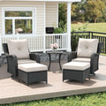 LayinSun 5 Piece Wicker Outdoor Furniture Set with 6-inch Comfy Cushions, High Back Patio Furniture Set with Swivel Rocking Chairs and Side Table
