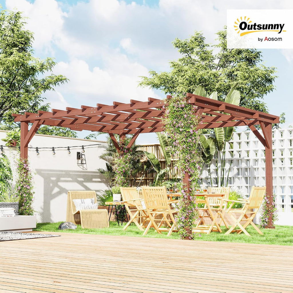 Outsunny 11' x 12.5' Outdoor Wood Pergola with Grape Trellis with Stable Structure for Climbing Plant Support for Patio, Deck, Backyard, Lawn, Brown