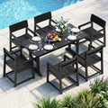 Vongrasig 7 Pieces Patio Dining Set, All Weather Outdoor HDPE Dining Furniture Set with Table and Chairs for 6, Patio Furniture Set with Umbrella Hole for Lawn, Backyard, Poolside, Black