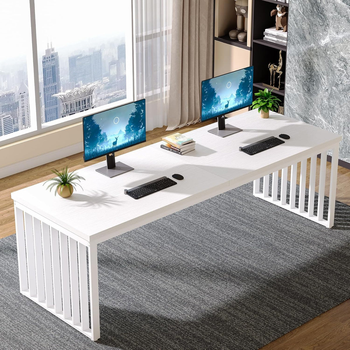 Tribesigns 78.74' Extra Long Computer Desk 2 Person Desk, Double Long Table with Heavy Duty Metal Frame, Double Workstation Study Table for Home Office (Without Chair) (White)