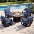 Aluminum Outdoor Patio Furniture Set,5 Pieces 4 Seats Patio Conversation Sets with 48' Round Propane Fire Pit Table,Metal Furniture Set with Thick Cushion,Navy Blue