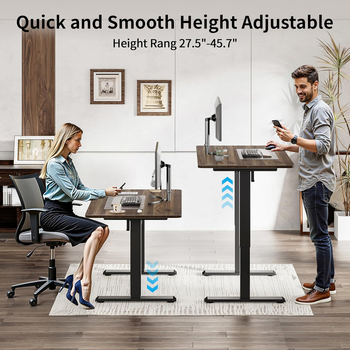 BIZUM 40x24 Inch Electric Standing Desk with Memory Presets, Quiet Motor Height Adjustable Stand Up Desk for Home Office & Gaming, Ergonomic Sit Stand Workstation，Walnut