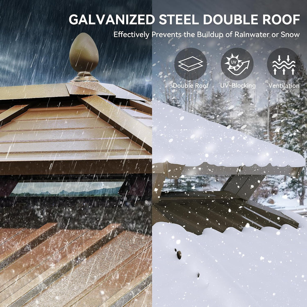 YITAHOME 12X20FT Hardtop Gazebo Double Roof Canopy Galvanized Iron Aluminum Pillar Garden Tent Curtains Netting for Patios Backyards Decks Lawns