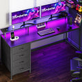 Huuger 63 Inch Computer Desk with Power Outlets and LED Lights, Gaming Desk with 4 Drawers, Office Desk with Monitor Stand, Study Desk Work Desk for Home Office, Black