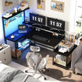 EnHomee 56' Medium L Shaped Gaming Desk with LED & Power Outlets,Computer Desk with Monitor Stand & Print Stand for Home Office,Reversible Corner Gaming Table with Storage Shelf & Hooks,Black