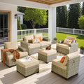 HOOOWOOO Outdoor Sectional Patio Furniture Set,7 Pieces Wicker Conversation Sets,Extra Deep Out Door Sofa Outside Furniture Couch with Ottoman,Beige