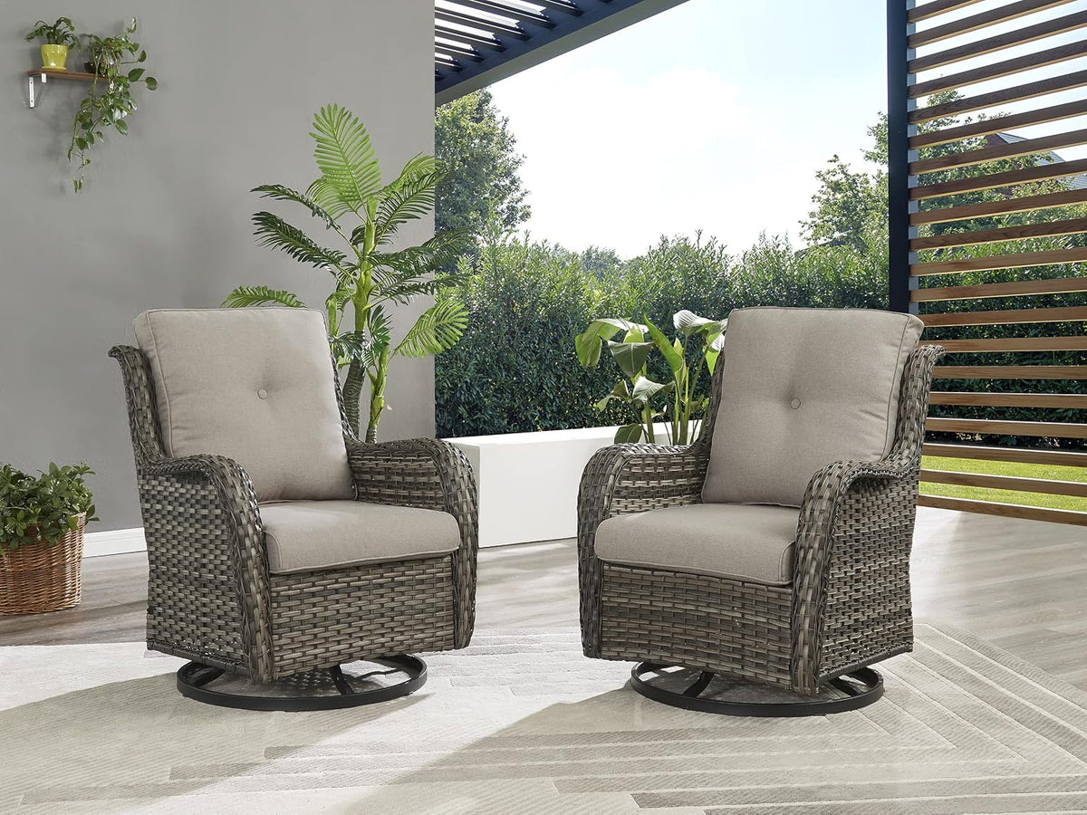 Rilyson Wicker Rocking Chair Swivel Chairs - 2 Piece Rocker Patio Chairs Set Rattan Rocking Chair for Outdoor Porch Deck Garden Backyard (Mixed Grey/Grey)