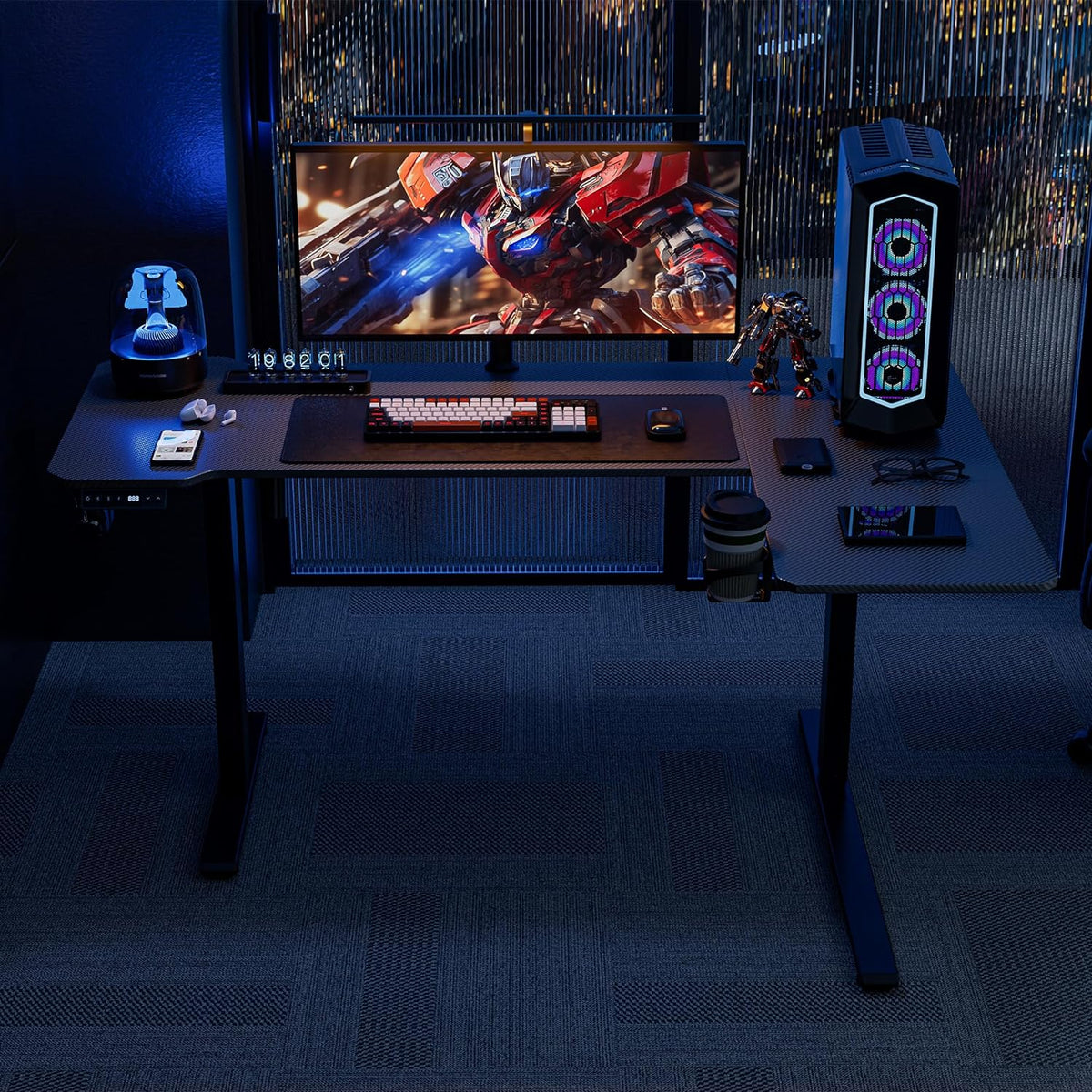 Acrolix 59 Inch L Shaped Standing Desk Adjustable Height,Gaming Electric Corner Standing Desk, Sit Stand Computer Table with Reversiable Splice Board, Black Carbon
