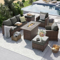 UDPATIO Outdoor Patio Furniture Set with 44' Fire Pit Table, 6 Pieces Sectional Conversation Sets, All-Weather Wicker Rattan Sofa Ottoman with 4' Thick Cushion for Garden Backyard Deck, Dark Grey