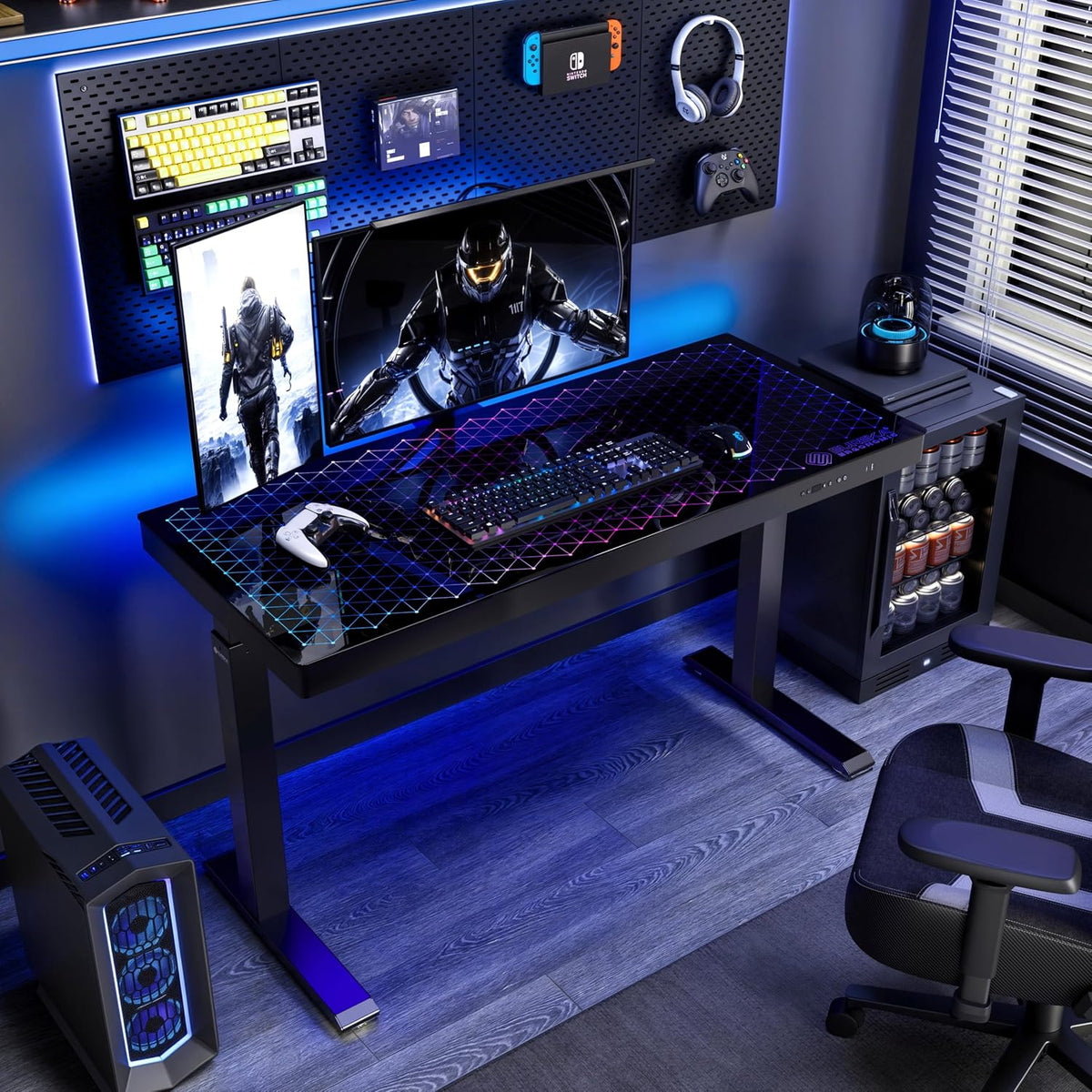 EUREKA ERGONOMIC Gaming Desk RGB Lights Height Adjustable 55 Inch Computer Table Home Office Standing Desk Glass Desk Music Sensing, Dual Motors,USB Ports, APP Control