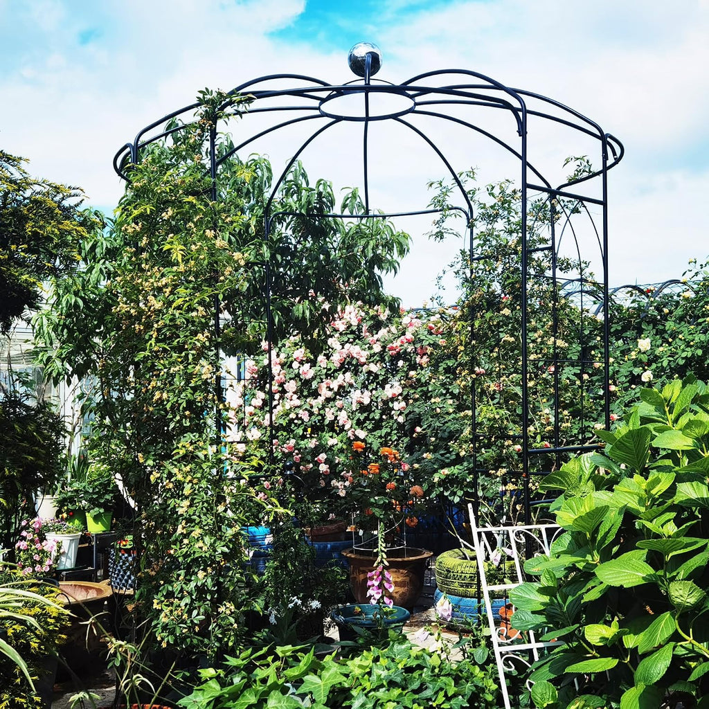 Metal Garden Arch Iron Pergola - 6.8ft Dia x 9.5ft High Birdcage Shape, Outdoor Wedding Ceremony Arbor, Black Iron Pavilion for Garden, Yard, and Patio Decoration