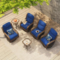 PIZZELLO Patio Bistro Set 6 Piece Wicker Rocking Chairs Sets Outdoor Swivel Chair Furniture Set with Rattan Side Table, 5' Thick Cushion Glide Rocker for Outside Porch Deck Garden Backyard