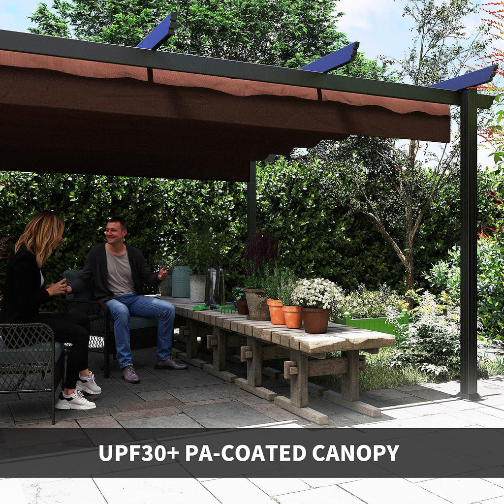 Outsunny 13' x 13' Retractable Pergola Canopy with Stronger Aluminum Frame, Outdoor Pergola Sun Shade Shelter for Garden, Patio, Backyard, Deck, Brown