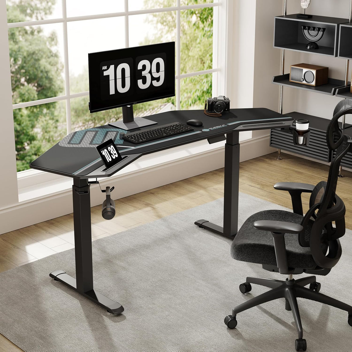 EUREKA ERGONOMIC Gaming Standing Desk w Dual Motor,72' Wing Shaped Music Studio Desk Electric Adjustable Height Table Recording Live Stream, Slot Design,Black