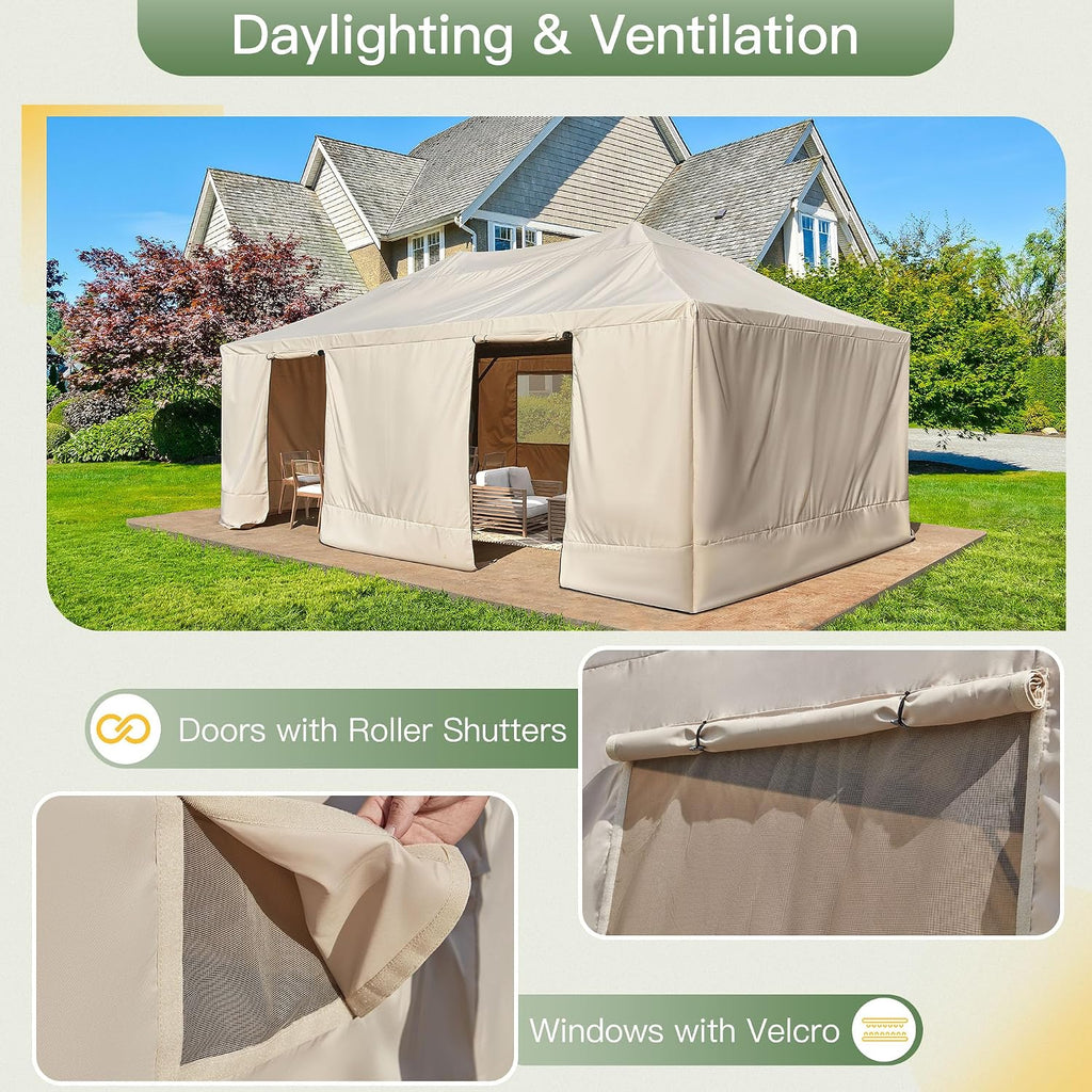 MELLCOM Winter Gazebo Cover for 12×20 Hardtop Gazebo, Accessories for All Seasons, with Mesh Screens and Doors and Windows