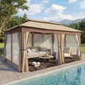 COBIZI 12x20 Outdoor Patio Gazebo, Double Roof Soft Top Canopy with Privacy Curtains and Mosquito Netting, Heavy Duty Steel Frame Shade Shelter for Backyard, Garden, Deck, Poolside - Khaki