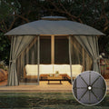 Gazebo 10x12 (Canopy Size) with LED Light & Mosquito Netting & Privacy Screens. Double Roof Design Outdoor Gazebo with Trapezoidal Support System for Patio, Deck, Backyard, Garden & Lawns
