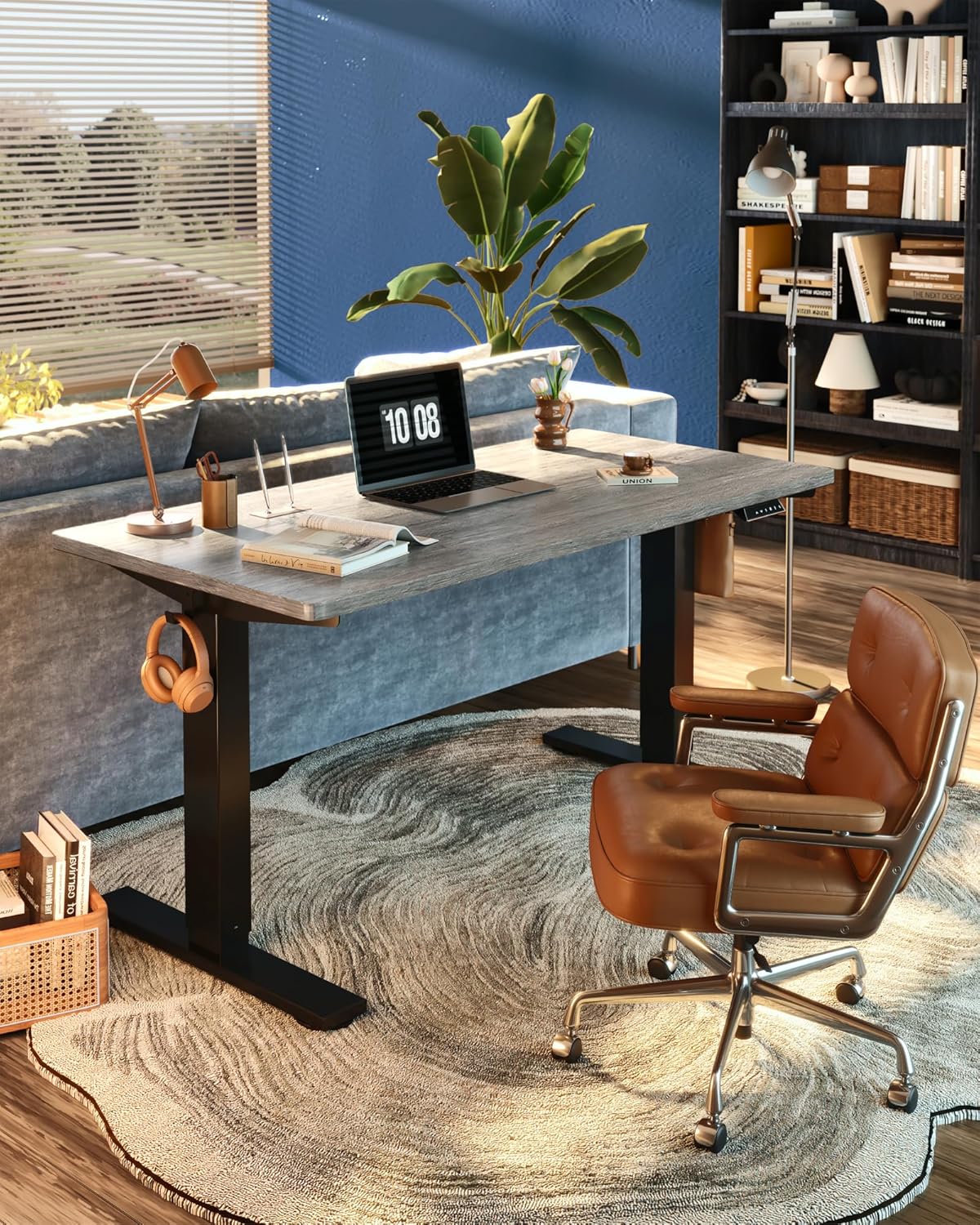 FLEXISPOT EN1 One-Piece Standing Desk, Electric Adjustable with 4 Memory Presets, 176 LBS Capacity, Stable & Quiet, Seamless Desktop for Home Office & Dual Monitors, 48'x24' Gray Wood