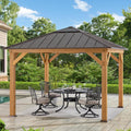 Sunjoy Hardtop Gazebo 11 x 11 ft. Cedar Framed Wood Gazebo with Brown Steel and Polycarbonate Hip Roof Hardtop for Garden, Backyard Shade