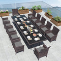 Kurapika 15-Piece Patio Furniture Outdoor Dining Set, Wicker Rattan Patio Dining Table and Chairs Set, Square Tempered Glass Tabletop with Umbrella Hole and 12 Chair Set, Grey