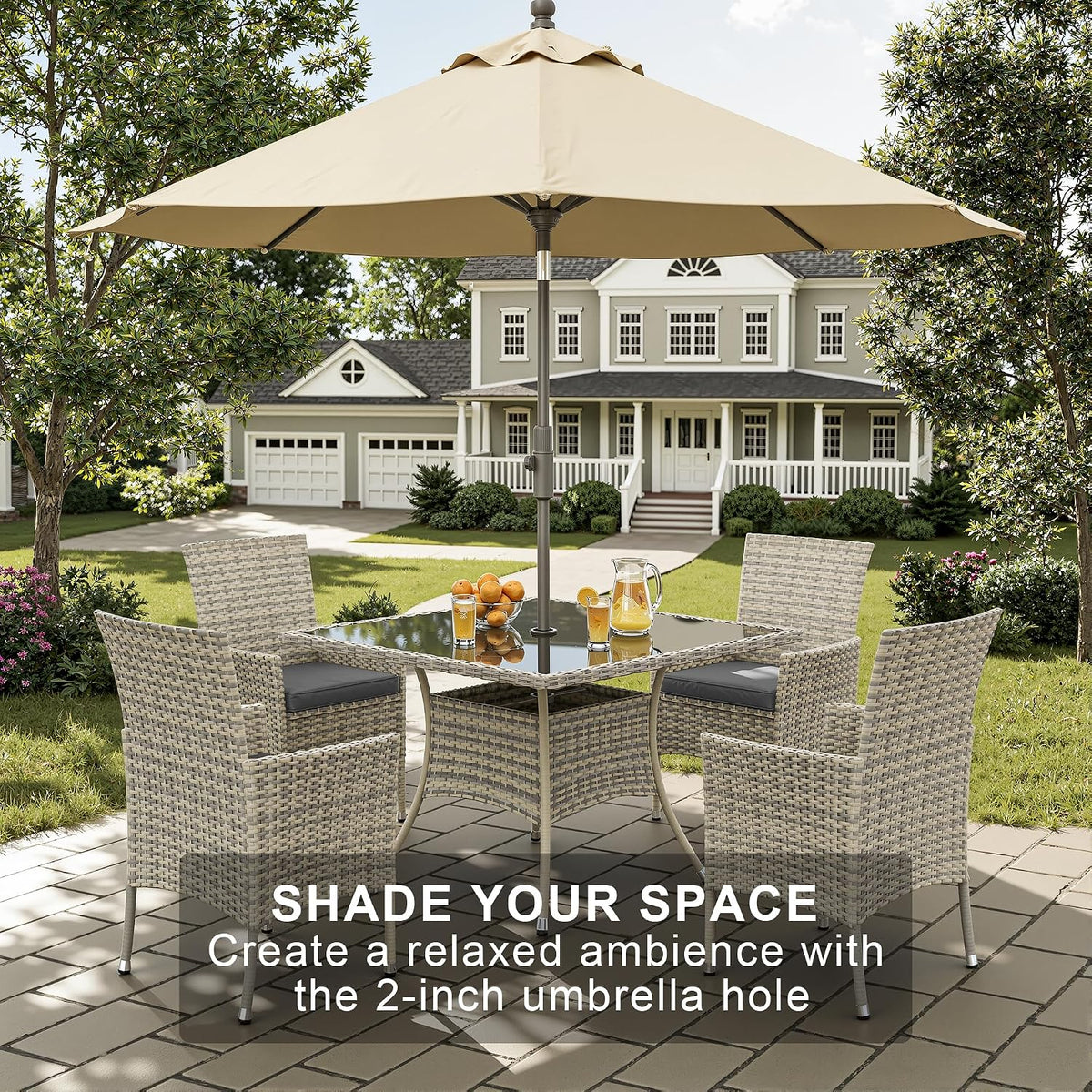 10-Piece Patio Dining Set, Patio Furniture Set with Square Tempered Glass Table & 8 Wicker Chairs, Expandable Design for Larger Groups, Outdoor Furniture for Backyard, Deck, Garden, Grey