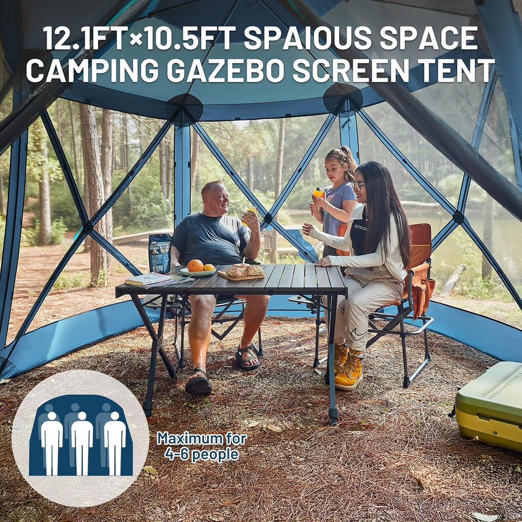 Timber Ridge Pop Up Gazebo, Portable Instant Screen House with Netting, Easy 60-Second Set-Up, Measures 12.1' x 10.5' x7.2', Fits 8 People, Ideal for Camping, Backyard, Patio, Tailgating, Picnics