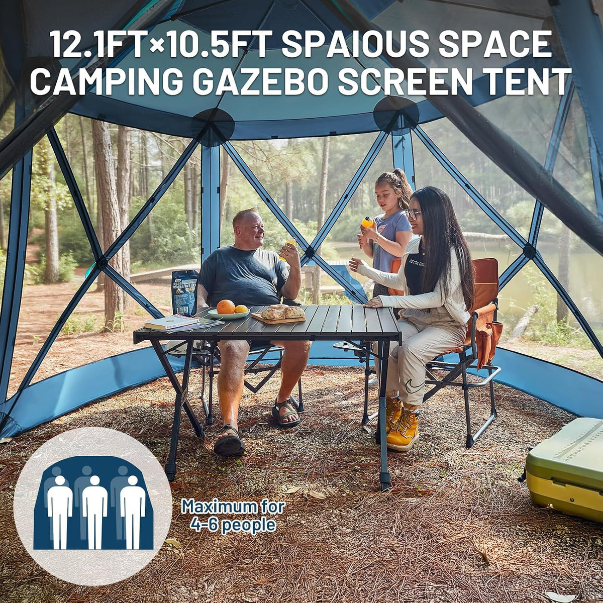 Timber Ridge Pop Up Gazebo, Portable Instant Screen House with Netting, Easy 60-Second Set-Up, Measures 12.1' x 10.5' x7.2', Fits 8 People, Ideal for Camping, Backyard, Patio, Tailgating, Picnics