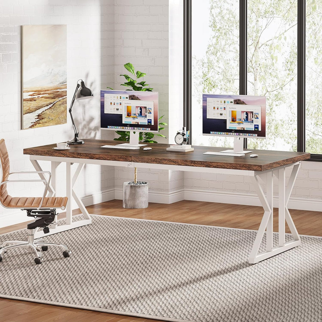 Tribesigns 78.7-Inch Executive Desk, Large Computer Office Desk Workstation, Modern Simple Style Laptop Desk Study Writing Table Business Furniture for Home Office (Rustic Brown/White, 78.7 Inch)