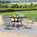 5 Pieces Outdoor Dining Set, Black Square Metal Table with Umbrella Hole & Stackable Chairs, Outside Furniture Set for Patio, Deck, Yard, Porch, Gray