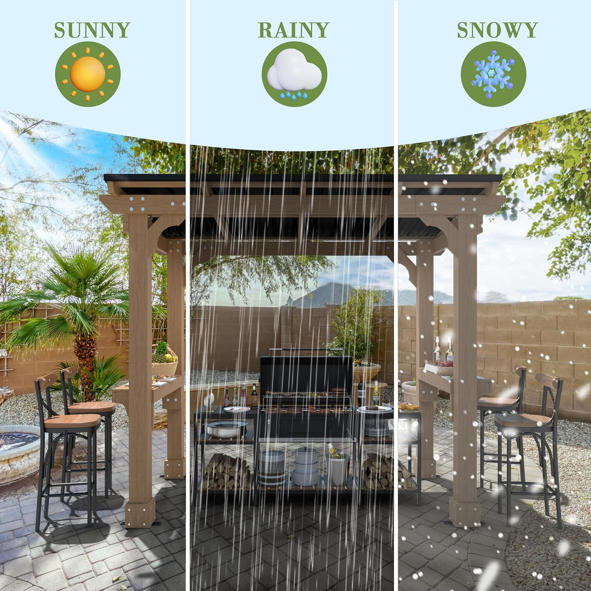 Yardenaler 8 x 5 FT Wooden Grill Gazebo with Sloping Metal Roof, Outdoor Grill Gazebo with 2 Grilling Workstations, BBQ Canopy for Outdoor Patio, Lawn, Garden, Light Mocha Brown