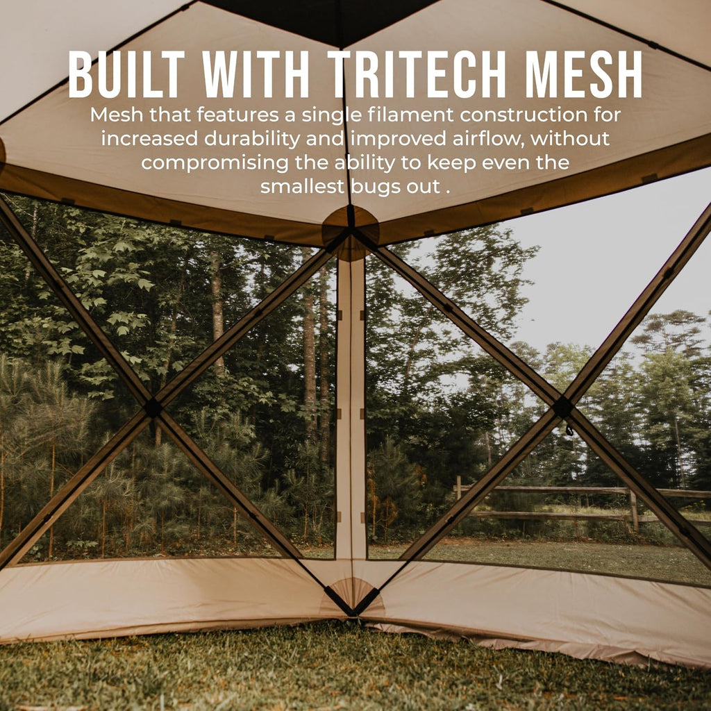 Gazelle Tents™, G5 5-Sided Portable Gazebo, Easy Pop-Up Hub Screen Tent, Durable, TriTech Mesh, Waterproof, UV Resistant, 4-Person & Table, Desert Sand, 85' x 115' x 106', GG502DS