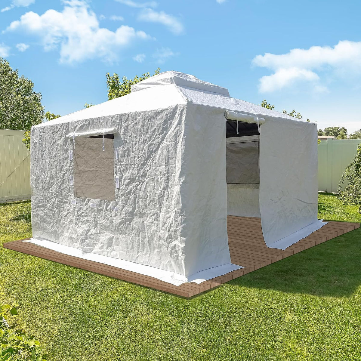 Domi 10' x 12' Universal Winter Gazebo Cover for Hardtop Gazebos,Outdoor Waterproof Enclosed Cover with Sidewalls and Mesh Windows,White (Gazebo not Included)