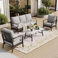 SUNSHINE VALLEY 4 Piece Metal Outdoor Patio Furniture Set, Patio Conversation Sets 1 3-seater Sofa, 2 Chairs with 5.75' Extra Thick Cushion and Coffee Table, Black Frame Backyard Furniture, Light Gray
