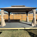 PURPLE LEAF 10' x 14' Outdoor Hardtop Gazebo, Champagne Aluminum Gazebo with Galvanized Steel Double Roof, Curtains and Netting for Patio Lawn and Garden
